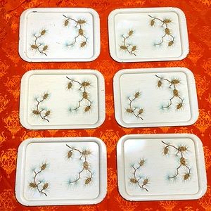 Vintage Mid Century Modern Metal Serving Trays! Pine Cone Decor!